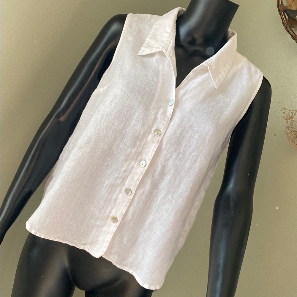 FINLEY White Linen Sleeveless Button-Down Shirt